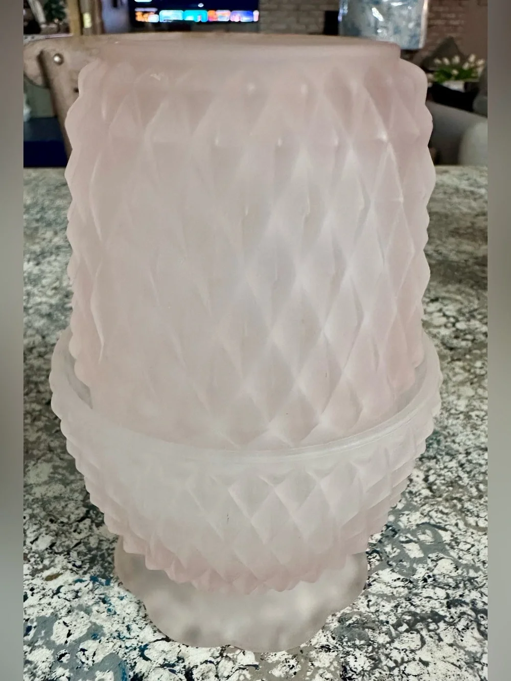 Vintage Blush Pink (frosted) Diamond Point pattern Glass Fairy Lamps - Set of 2